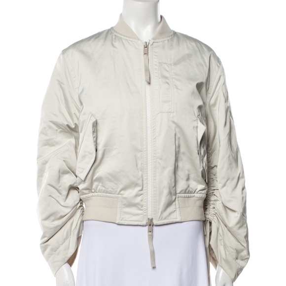 Vince Ruched Sleeve Satin Parachute Bomber Jacket Chalet Ivory Cream Size Small - Picture 3 of 16